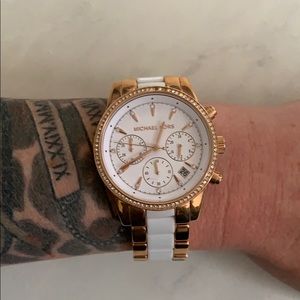 Michael Kors Rose Gold Steel & White Ceramic Watch